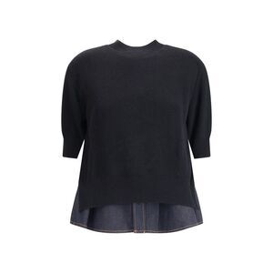 SACAI Black Sweater with Denim Detail. Size: 2/M